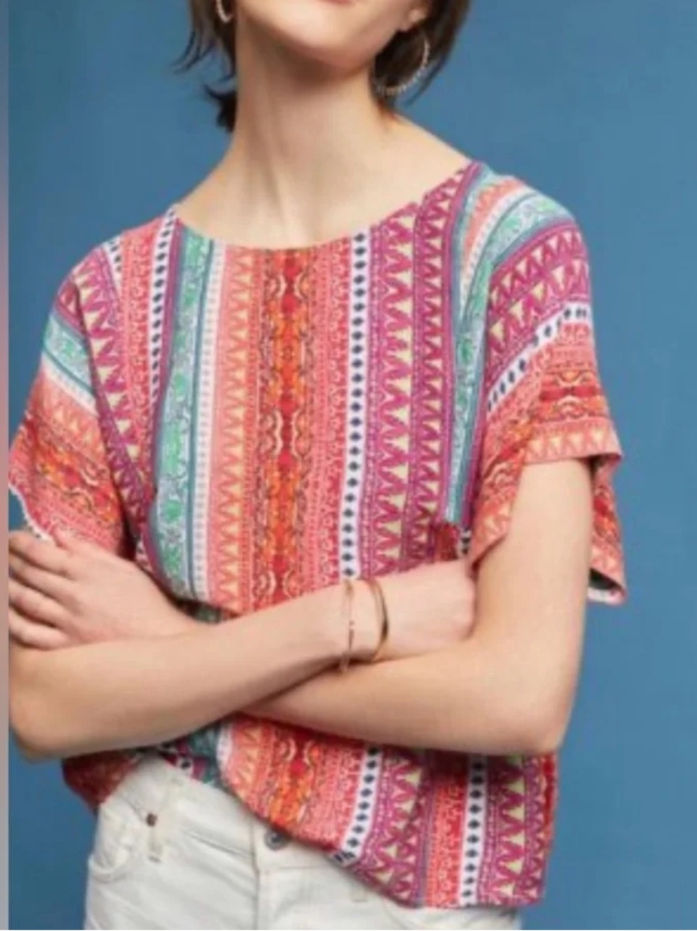 Maeve | Anthropologie Milla Printed Top | Multicolor Striped Boho | Size L